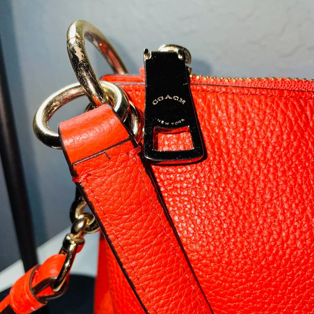 COACH Red Pebbled Leather Charley Crossbody Travel Bag - Picture 8 of 10